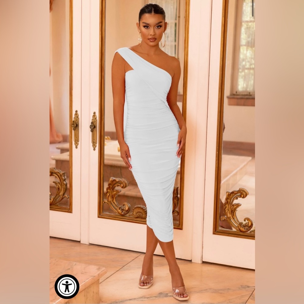 White One Shoulder Bodycon Midi Dress